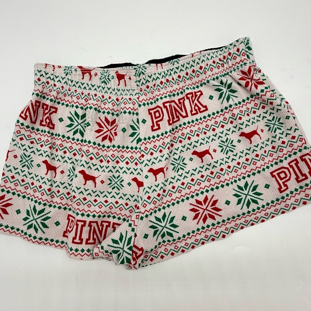 Victoria’s Secret PINK Christmas Thermal Shorts XS Holiday Pajama Lounge Festive - Picture 5 of 8